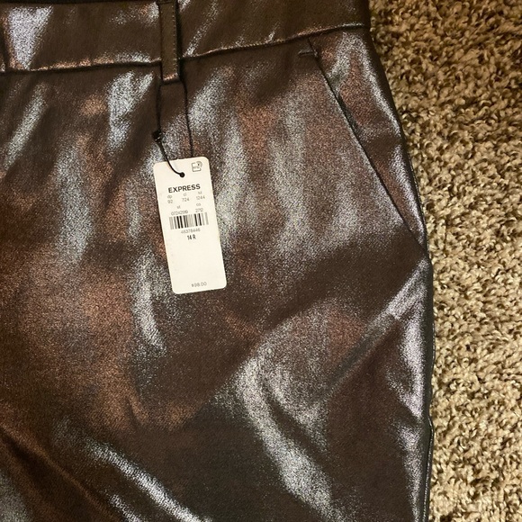 Express New Black Gray Shiny Coated Boot Mid Rise Editor Size 14R Pants Straight - Picture 8 of 13
